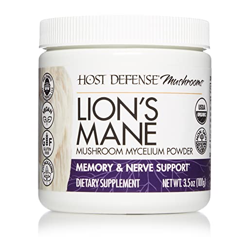 Host Defense Lion's Mane Powder - Brain Health Support Supplement - Mushroom Supplement to Support Focus & Memory Function - Immune & Nervous System Support Supplement - 3.5 oz (66 Servings)*