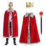 Amycute Königsmantel, Königinsmantel Zubehör Kostüm Set 130 cm Länge mit Krone Zepter für Cosplay, Halloween, Karneval, Themenparty