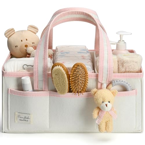 Image of PeraBella Baby Diaper Caddy Organizer, XL Baby Basket Shower Gift Caddy, Portable Felt Changing Table Basket, Nursery Storage Bin, Newborn Boy and Girl Essentials for Registry, Car Diaper Organizer