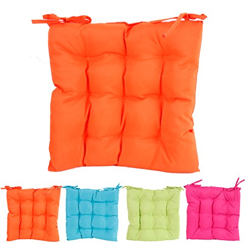 Sitzkissen 40x40 cm Stuhlkissen Auflage mit Bändern in Orange Indoor & Outdoor