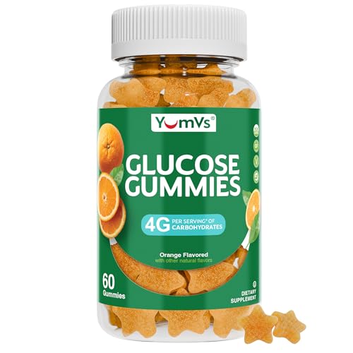 YUM-VS Glucose Gummies Fast Acting Glucose Chewable Gummies Great Tasting Gluten Free Vegan Non-GMO Orange Natural Flavor 60 Chewable Gummy for Adults & Kids