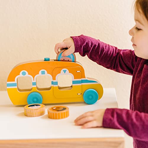 Image of Melissa & Doug GO Tots Wooden Roll & Ride Bus with 3 Disks School Bus Toys for Babies and Toddlers - FSC-Certified Materials