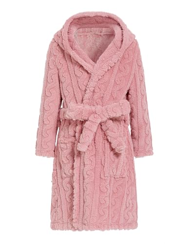 JiAmy Girls Hooded Bathrobe Fleece Plush Warm Bath Robe Dressing Gown Long Robe Kids Soft Fluffy Sleepwear