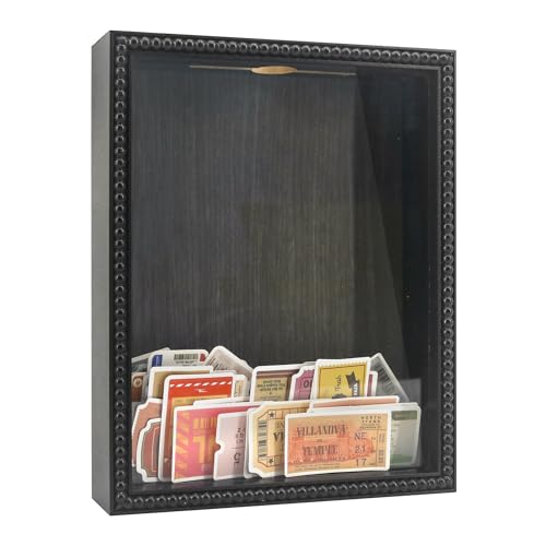 FramePro Travel Shadow Box Frame Black 8x10 Top Loading with Slot Uniqle Beaded Design for Movie Tickets Rainy Fund Events Concert Drink Beer Caps