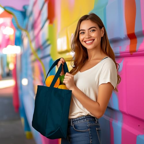 Dalix 20" Solid Color Cotton Canvas Shopping Tote Bag in Navy Blue4