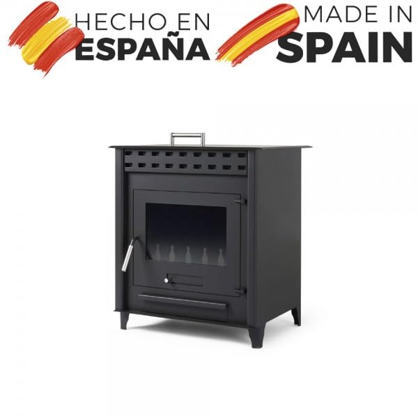 Estufa de leña pequeña modelo B 12.6 Kw | Chimenea rustica de leña | Estufa de leña clásica para salón salida de humos trasera