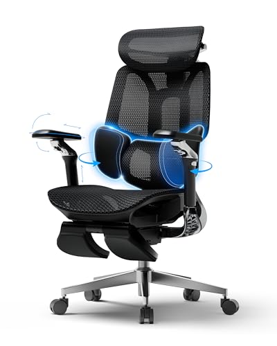 Hbada E3 Pro Édition 2026 Fauteuil de Bureau Ergonomique, Support Lombaire Dynamique 3 Zones, Accoudoirs 720°, Certifié IGR/BIFMA, Idéal Mal de Dos & Télétravail (Noir, avec Repose-Pieds)