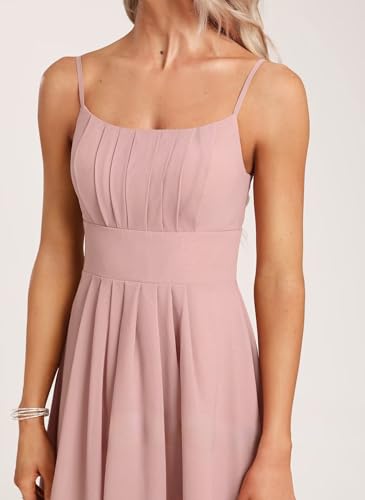 Chiffon Square Neck Bridesmaid Dresses with Pockets Short Pleated Formal Gowns for Women 2025 with Straps3