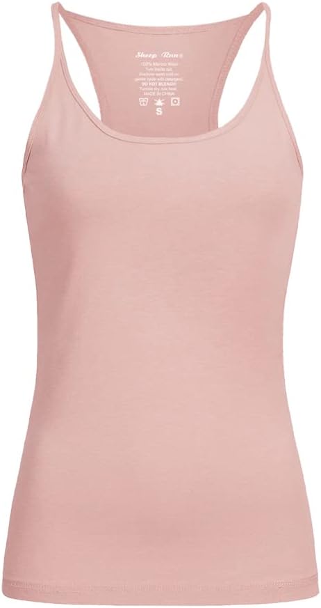 SHEEP RUN Merino Wool Camisole Racerback Tank Top Yoga Shirt Breathable Light-Weight Shirt
