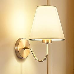 Lamparas De Pared Con Pantalla Lámpara de pared E27 lámpara de noche clásica lámpara de pared metal negro interior con pantalla tela blanca Aplique de pared dorada para dormitorio sala estar pasillo Escaleras cafeterías (Blanco)