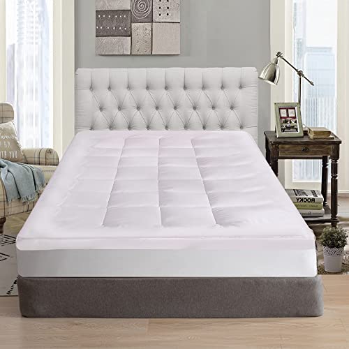 HADI LONDON Microfiber Mattress Topper Hypoallergenic Extra Comfort 4 Inches Deep Machine Washable Quilted Bed Cover with Easy Fit Elastic Straps (Single)
