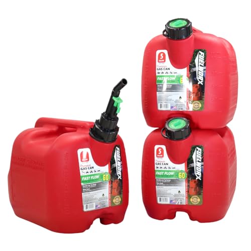 Fuelworx 5 Gallon Gas Cans, CARB Compliant, Stackable, Red, 3-Pack