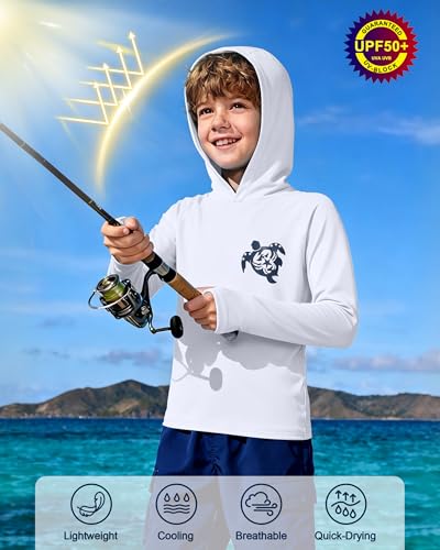 Image of Boys Rash Guard Swim Hoodie, Kids Long Sleeve Sun Fishing Shirts
