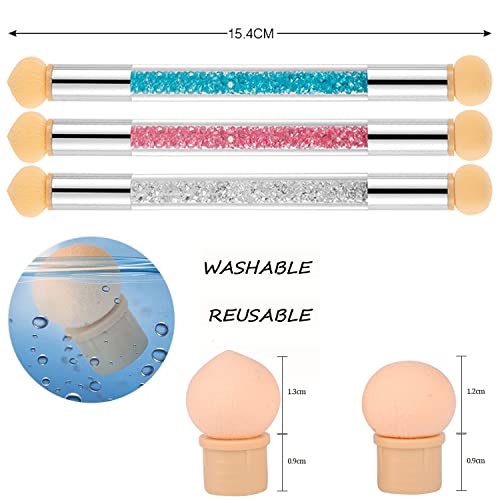 Silpecwee 3Pcs Nail Sponges Pen, Ombre Nail Brush Double Head Nail Art Brush Nail Brushes Manicure Brush Nail Art Tools For Salon Diy With 12Pcs Replaceable Sponge Heads (White, Green, Pink) #TOP1