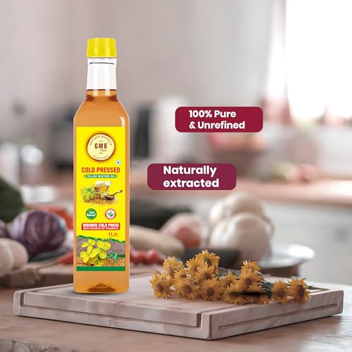 Image of GMB Mart Wooden Cold Pressed Yellow Mustard Oil | 100% Natural & Chemical-Free | Rich in Nutrients for Healthy Cooking, Roasting, Frying & Baking | Daily Use Edible Oil | Fresh & Pure 1 Litre