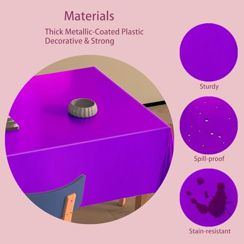 Image of 4 Pack Plastic Tablecloths Disposable Tablet Cover Purple 54 x 108 In | Foil Glitter Table Cloth for Rectangle Tables Indoor / Outdoor Party Decorations Birthday Princess Bridal Wedding Christmas