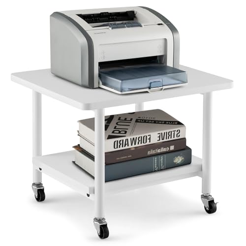 GIANTEX Support d'Imprimante,Chariot de Service à roulettes, Desserte de Cuisine avec 2 Niveaux & Style Industriel,pour Bureau, Ecole, Maison (Blanc)