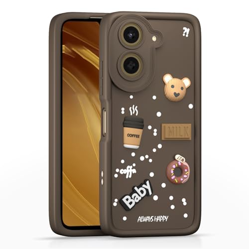 Image of Pikkme Back Cover for Poco C71 / Redmi A5 | Cute Fun Cartoon 3D Bear Silicone Full Body Protection Bumper Case (Brown)