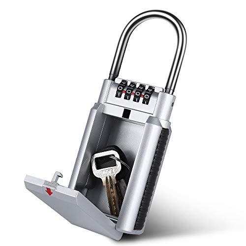 Key Safe Lock Box,Portable Key Safe Box 4-Digit Combination Lock Storage House Car Padlock Safe Security Indoor and Outdoor (Silver) Key Safe Lock Box,Portable Key Safe Box 4-Digit Combination Lock Storage House Car Padlock Safe Security Indoor and Outdoor (Silver)