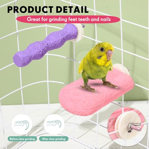 Image of Soulchen 4 Pcs Bird Beak Grinding Calcium Stone Perches Large 4.8 Inch Parrot Teeth Mouth Molar Cage Platform Paw Grinding Sticks Jumping Stand for Macaws Parakeets Finches Cockatiel(Purple,Pink)