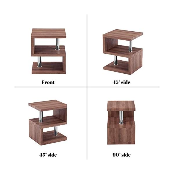 GOLDFAN High Gloss S-Shape Side End Table with 3 Tier Storage Shelves Modern Wood Small Coffee Sofa Table Bedside - Image 4