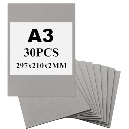 GBACHOOSE 30 Stück Graupappe A4 210 x 297 mm, 2 mm Buchbinderpappe, Graukarton a4Format für Bucheinband, Buchbinden, Karten Einladungen