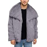 Generisch Winterjacke Herren Lang Pelzmantel mit Kunstfell Faux Fur Warme Übermantel für Outdoor Pelzstyle Wintermantel Winddicht mit Revers und Langarm Fellmantel Felljacke