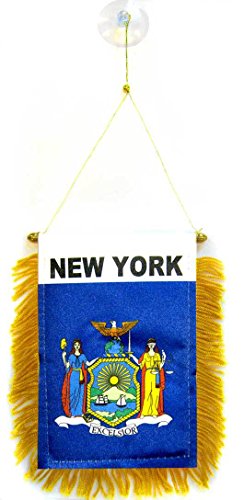 AZ FLAG, New York Mini Banner, 6'' x 4'', 100% Polyester US state of New York Small Pennant for Car