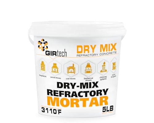 GIRtech Refractory Cement Dry Mix Mortar 5 LB 3110 Degree F High Temp Heat Resistant Mortar for Repairing & Masonry Fire Brick Lining Fire Pit Fireplace Kiln Furnace Forge