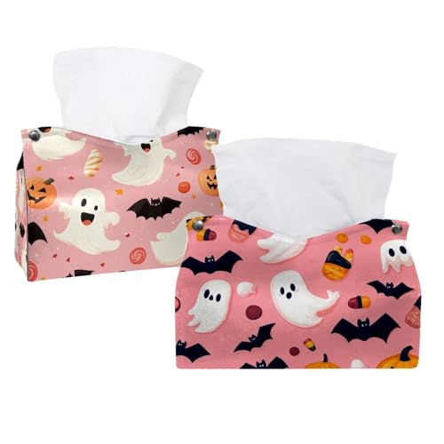 Paquete de 2 fundas para caja de pañuelos de Halloween, murciélagos y calabazas, soporte de pañuelos faciales para baño, tocador, mesita de noche, salones y oficinas