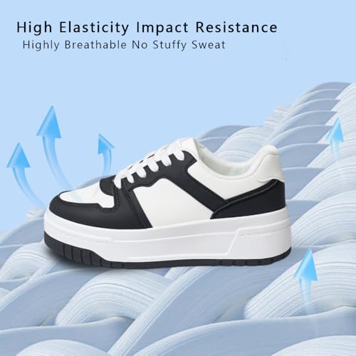 Fashionable Women's Color Blocked Thick Soled Casual Sports Shoes, Versatile Lace Up Sponge Board Shoes3