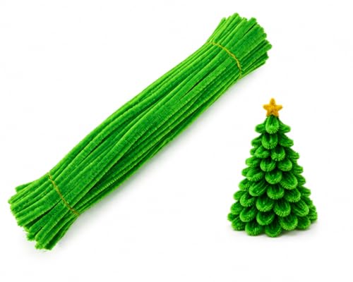 Image of 100Pc Pipe Cleaners Craft Set | Chenille Stem Fuzzy Sticks DIY Craft Supplies for Art Projects Activities, Decorations, Flower Making, Modeling & Sculpting (Olive green)