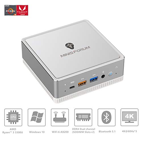 Mini PC, AMD Ryzen 3 3300U, procesador de Cuatro núcleos, 8 GB DDR4 / 256 GB eMMC Mini Ordenador de sobremesa con Windows 10, conexión HDMI y DP, Dual Band WiFi, BT 5.1, Wake on LAN