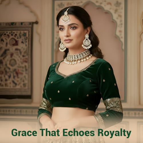 Image of I Jewels Gold Plated Traditional Kundan Pearl Drop Choker Necklace Jewellery With Earrings & Maang Tikka Set For Women /Girls