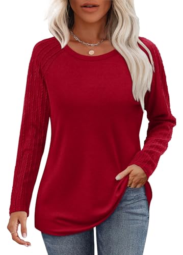 Image of OFEEFAN Long Sleeve Shirts for Womens Fall Fashion 2026 Crewneck Oversized Sweatshirt Tunic Tops to Wear with Leggings