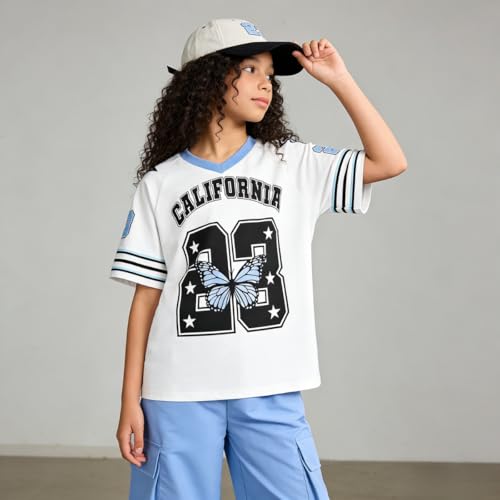 Image of Tween Girls Clothes Short Sleeve Graphic T-Shirt Top + Cargo Pants 2pcs Outfit Set, Size 7-15Years