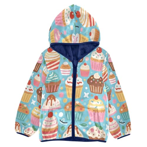 Cupcakes on Blue Background Pattern Toddler Fleece Jacket Girl Boys Hooded Fleece Jacket