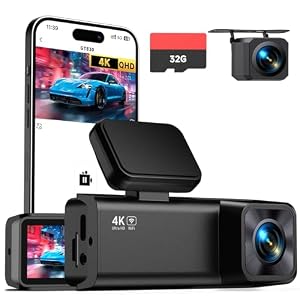 Dash Cam Front and Rear, 4K+1080P Dual Camera for Cars, 32GB Card Included