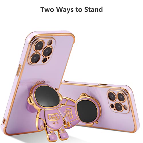 Raleavo For Iphone 14 Pro Max Case Cute 6D Astronaut Case With Stand Function Luxury Plating Case Cover Slim Fit Soft Tpu Shockproof Bumper Protective Electroplated Case For Girls Boys,6.7 Inch,Purple #TOP2