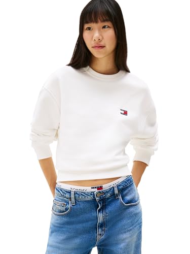Tommy Jeans Women's Medium Weight Pullover Crewneck with Embroidered Flag Logo