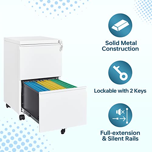 2 Drawer File Cabinet On Wheels, Home Office Mobile File Cabinet Under Desk With Lock, 2 Deep Large Drawers For Legal/Letter/A4 Files #TOP2