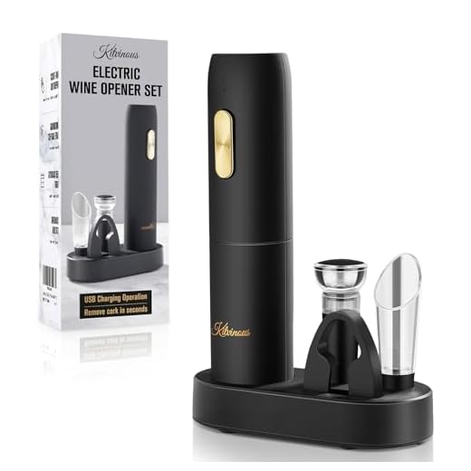 KITVINOUS Electric Wine Opener Set with Charging Base, Reusable Automatic Wine Bottle Opener with LED Light, Portable Corkscrew with Pour & Preserver Vacuum Stopper, Black