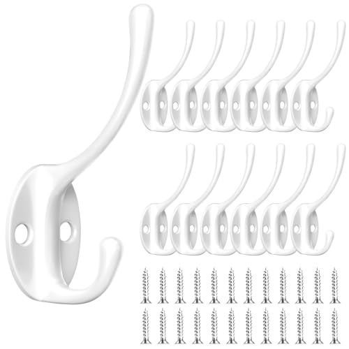 Newaner 12 Piezas Ganchos Percheros de Pared, Antiguo Ganchos de Retro con 24PC Tornillo, Vintage de metal Gancho para Ropa Sombrero Dormitorios Baños Armarios Gabinete (Blanco)