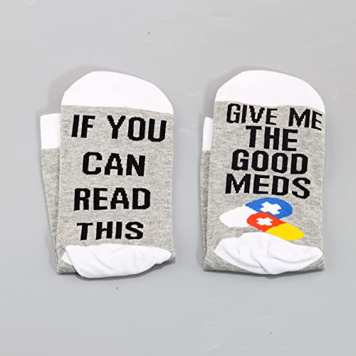 Levlo Funny Patient Gift Hospital Socks If You Can Read This Give Me The Good Meds Cotton Socks Gift For Him Or Her (2 Pairs/Set - Grey) #TOP2