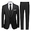 WULFUL Men’s Slim Fit 3 Piece Suit, One Button Solid Blazer Business Party Jacket Vest Pants Set