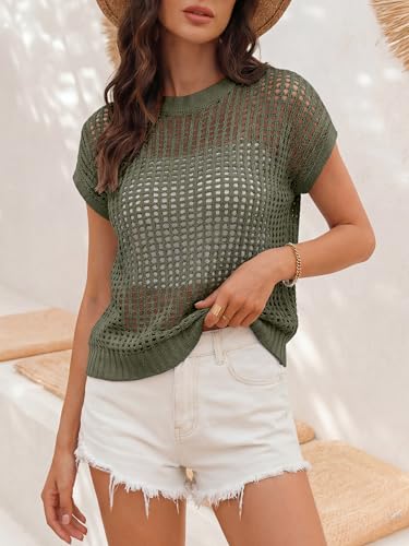 Image of ANRABESS Women's Tops 2026 Trendy Summer Shirts Crochet Cap Sleeve Knitted Sweater Spring Beach Vacation Clothes