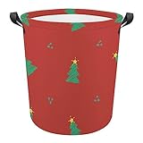 Cesta ropa sucia,Graffiti Árbol de Navidad Azulejo Impresión de patrón rojo,ropa sucia plegable Almacenamiento de artículos varios con mango Almacenamiento de lavandería