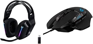 Logitech G733 LIGHTSPEED Wireless Gaming Headset with suspension headband, LIGHTSYNC RGB - Black & 502 HERO High Performance Wired Gaming Mouse, HERO 25K Sensor- Black