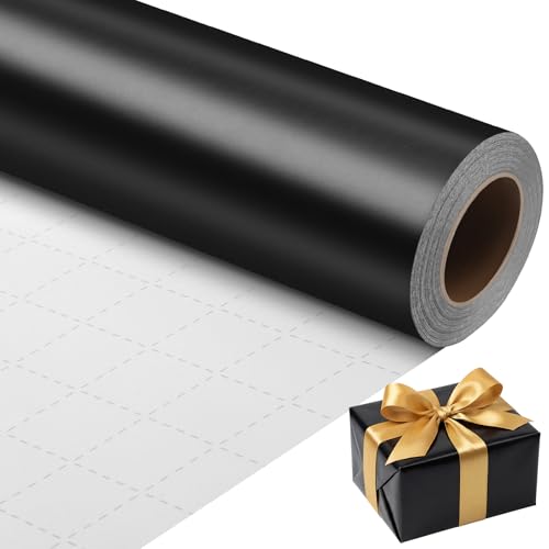 woric 17In X 33Ft Black Wrapping Paper Roll Metallic Wrapping Paper for Men