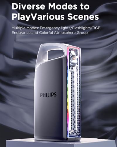 Image of PHILIPS Portable Emergency Lantern,10W Torch Light Rechargeable,3-in-1 Mode( Flashlight /Camping Light /RGB Ambient Light),1000LM,4000MAh Battery Torch Lantern For Home,Camping,Hiking,Emergency,Black